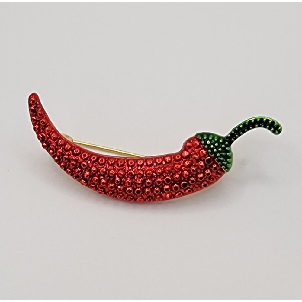 Red Hot Chili Pepper Brooch Bumpy Enamel Finish Vegetable Salsa
